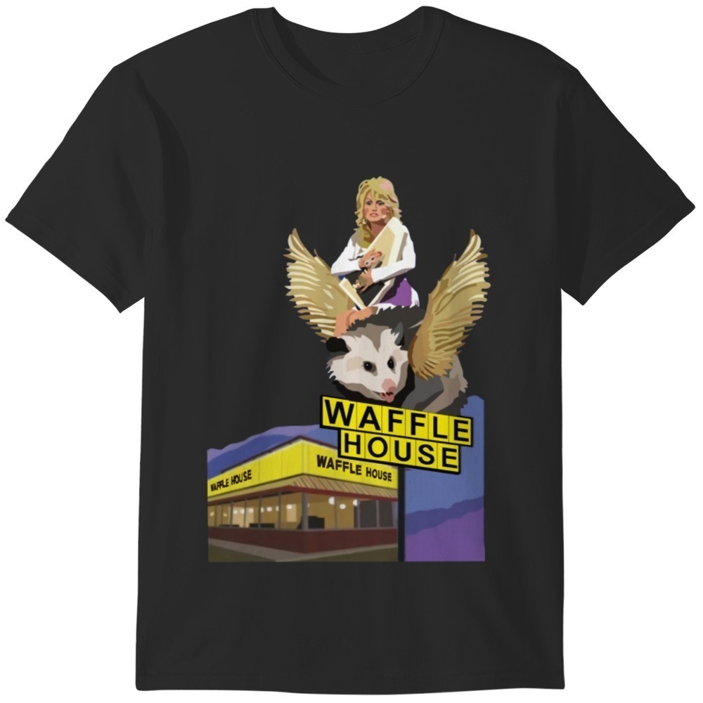 Dolly Parton Riding A Winged Possum Over Waffle T Shirt